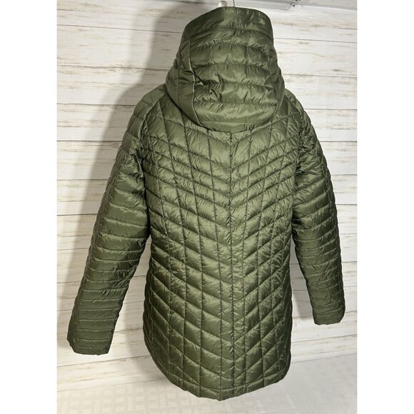 LANDS END Womens LARGE Primaloft Insulated Quilted Jacket Green Full Zip Hooded - Picture 7 of 16